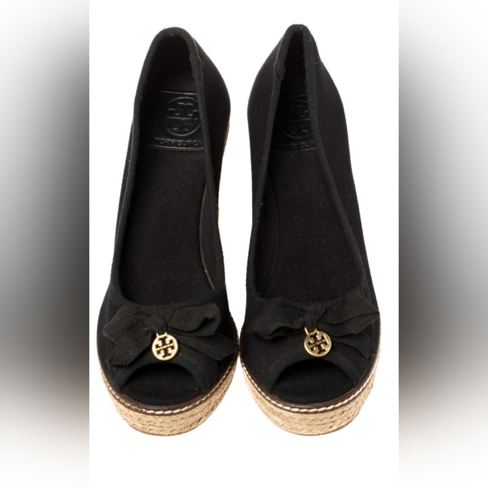 Tory Burch Black Jackie Bow Espadrille Wedge